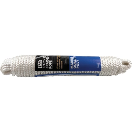 All-Source 3/16 In. x 50 Ft. White Solid Braided Polypropylene Packaged Rope 729652